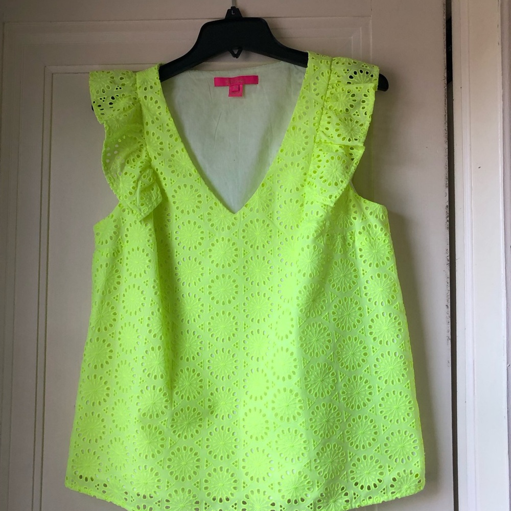 Lilly Pulitzer Bright Green Lina Eyelet Top Size M